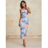 imageMilumia Womens Summer Strapeless Tube Top Dresses Side Slit Ruched Bodycon Maxi Dress VacationBlue and Orange