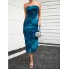 imageMilumia Womens Summer Strapeless Tube Top Dresses Side Slit Ruched Bodycon Maxi Dress VacationDeep Blue