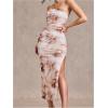 imageMilumia Womens Summer Strapeless Tube Top Dresses Side Slit Ruched Bodycon Maxi Dress VacationMix Pink