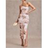 imageMilumia Womens Summer Strapeless Tube Top Dresses Side Slit Ruched Bodycon Maxi Dress VacationMix Pink
