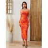 imageMilumia Womens Summer Strapeless Tube Top Dresses Side Slit Ruched Bodycon Maxi Dress VacationPink and Orange