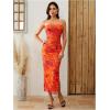 imageMilumia Womens Summer Strapeless Tube Top Dresses Side Slit Ruched Bodycon Maxi Dress VacationPink and Orange