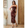 imageMilumia Womens Summer Strapeless Tube Top Dresses Side Slit Ruched Bodycon Maxi Dress VacationRust Brown