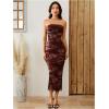 imageMilumia Womens Summer Strapeless Tube Top Dresses Side Slit Ruched Bodycon Maxi Dress VacationRust Brown