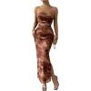 imageMilumia Womens Printed Strapless Tube Top Long Dress Slit Hem Sleeveless Bodycon Maxi DressesCoffee Brown