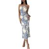 imageMilumia Womens Summer Strapeless Tube Top Dresses Side Slit Ruched Bodycon Maxi Dress VacationBlue Multi