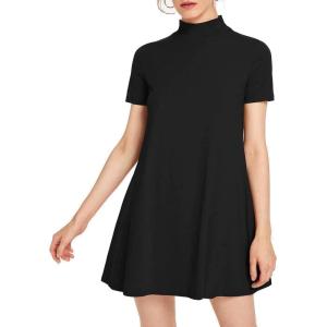 imageMilumia Womens Mock Neck T Shirt Dress Casual Short Sleeve Loose A Line Swing Mini DressBlack