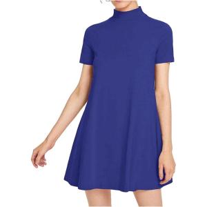 imageMilumia Womens Mock Neck T Shirt Dress Casual Short Sleeve Loose A Line Swing Mini DressBlue