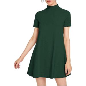 imageMilumia Womens Mock Neck T Shirt Dress Casual Short Sleeve Loose A Line Swing Mini DressGreen