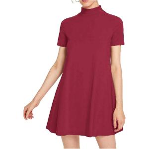 imageMilumia Womens Mock Neck T Shirt Dress Casual Short Sleeve Loose A Line Swing Mini DressRed