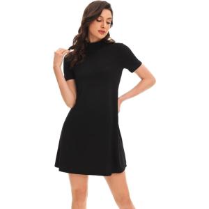 imageMilumia Womens Mock Neck T Shirt Dress Casual Short Sleeve Loose A Line Swing Mini DressSummer Black Plain