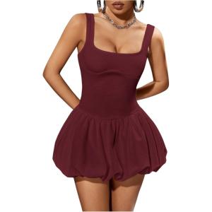 imageMilumia Womens Square Neck Sleeveless Ruffled Bubble Mini Tank DressBurgundy