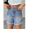 imageMilumia Girls Zipper Fly Washed Straight Leg Denim Jeans Shorts with PocketsBlue
