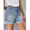 imageMilumia Girls Zipper Fly Washed Straight Leg Denim Jeans Shorts with PocketsBlue