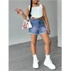 imageMilumia Girls Zipper Fly Washed Straight Leg Denim Jeans Shorts with PocketsBlue