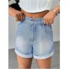 imageMilumia Girls Zipper Fly Washed Straight Leg Denim Jeans Shorts with PocketsLight Blue