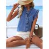 imageMilumia Women Ruffle Trim Denim Tank Top Button up Sleeveless Blouse Shirts