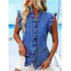 imageMilumia Women Ruffle Trim Denim Tank Top Button up Sleeveless Blouse Shirts