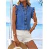 imageMilumia Women Ruffle Trim Denim Tank Top Button up Sleeveless Blouse Shirts