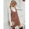 imageMilumia Women V Neck Corduroy Pinafore Overall Mini Dress Jumper DressTawny Brown