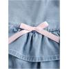 imageMilumia Womens Bow Knot Decor Denim Ruffle Skirt Cute Tiered Layered Mini SkirtsBlue