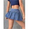 imageMilumia Womens Denim Bowknot Decor Mini Skirts Ruched Hem Bubble SkirtsBlue