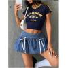 imageMilumia Womens Denim Bowknot Decor Mini Skirts Ruched Hem Bubble SkirtsBlue