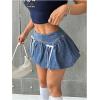 imageMilumia Womens Denim Bowknot Decor Mini Skirts Ruched Hem Bubble SkirtsBlue