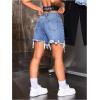 imageMilumia Womens Distressed Frayed Low Waisted Denim Shorts Wide Leg Raw Hem Jean ShortsBlue