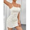 imageMilumia Womens Ditsy Floral Ruched Cami Mini Dress High Waist Spaghetti Strap Pencil DressWhite and Yellow