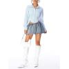 imageMilumia Womens Elastic Low Waisted Bubble Denim Skirt Y2k Flared Mini SkirtsBlue