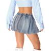 imageMilumia Womens Elastic Low Waisted Bubble Denim Skirt Y2k Flared Mini SkirtsBlue