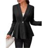 imageMilumia Womens Fitted Textured Blazers Ruffle Long Sleeve Single Button Suit Jacket Dessy BlackBlack