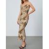 imageMilumia Womens Floral Ruched Mesh Bodycon Maxi Dress Cowl Neck Long Cami DressBeige