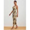 imageMilumia Womens Floral Ruched Mesh Bodycon Maxi Dress Cowl Neck Long Cami DressBeige