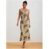 imageMilumia Womens Floral Ruched Mesh Bodycon Maxi Dress Cowl Neck Long Cami DressBeige