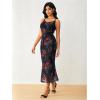 imageMilumia Womens Floral Ruched Mesh Bodycon Maxi Dress Cowl Neck Long Cami DressBlack and Red