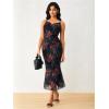 imageMilumia Womens Floral Ruched Mesh Bodycon Maxi Dress Cowl Neck Long Cami DressBlack and Red