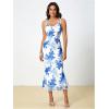 imageMilumia Womens Floral Ruched Mesh Bodycon Maxi Dress Cowl Neck Long Cami DressBlue and White