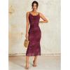 imageMilumia Womens Floral Ruched Mesh Bodycon Maxi Dress Cowl Neck Long Cami DressClaret