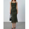 imageMilumia Womens Floral Ruched Mesh Bodycon Maxi Dress Cowl Neck Long Cami DressDark Green
