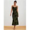imageMilumia Womens Floral Ruched Mesh Bodycon Maxi Dress Cowl Neck Long Cami DressDark Green