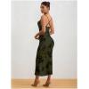 imageMilumia Womens Floral Ruched Mesh Bodycon Maxi Dress Cowl Neck Long Cami DressDark Green