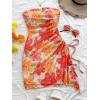 imageMilumia Womens Floral Ruched Mini Tube Dress Strapless Split Hem Bodycon DressesFloral Orange and Red