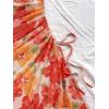 imageMilumia Womens Floral Ruched Mini Tube Dress Strapless Split Hem Bodycon DressesFloral Orange and Red