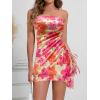 imageMilumia Womens Floral Ruched Mini Tube Dress Strapless Split Hem Bodycon DressesFloral Pink Orange