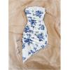 imageMilumia Womens Floral Ruched Mini Tube Dress Strapless Split Hem Bodycon DressesMulti Blue and White