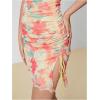 imageMilumia Womens Floral Ruched Mini Tube Dress Strapless Split Hem Bodycon DressesMulti Pink Red