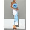 imageMilumia Womens Floral Strapless Bodycon Maxi Dress Summer Tube Top DressesBlue and White