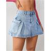 imageMilumia Womens High Waist Pleated Denim Mini Skirts Short Cargo Jean Skirts with Pockets